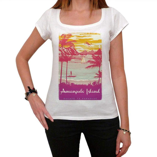 Amanpulo Island Escape To Paradise Womens Short Sleeve Round Neck T-Shirt 00280 - White / Xs - Casual