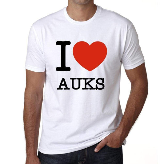 Auks I Love Animals White Mens Short Sleeve Round Neck T-Shirt 00064 - White / S - Casual