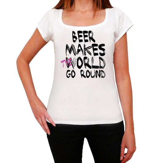 Beer World Goes Round Womens Short Sleeve Round White T-Shirt 00083 - White / Xs - Casual