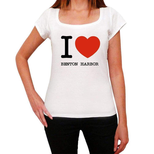 Benton Harbor I Love Citys White Womens Short Sleeve Round Neck T-Shirt 00012 - White / Xs - Casual