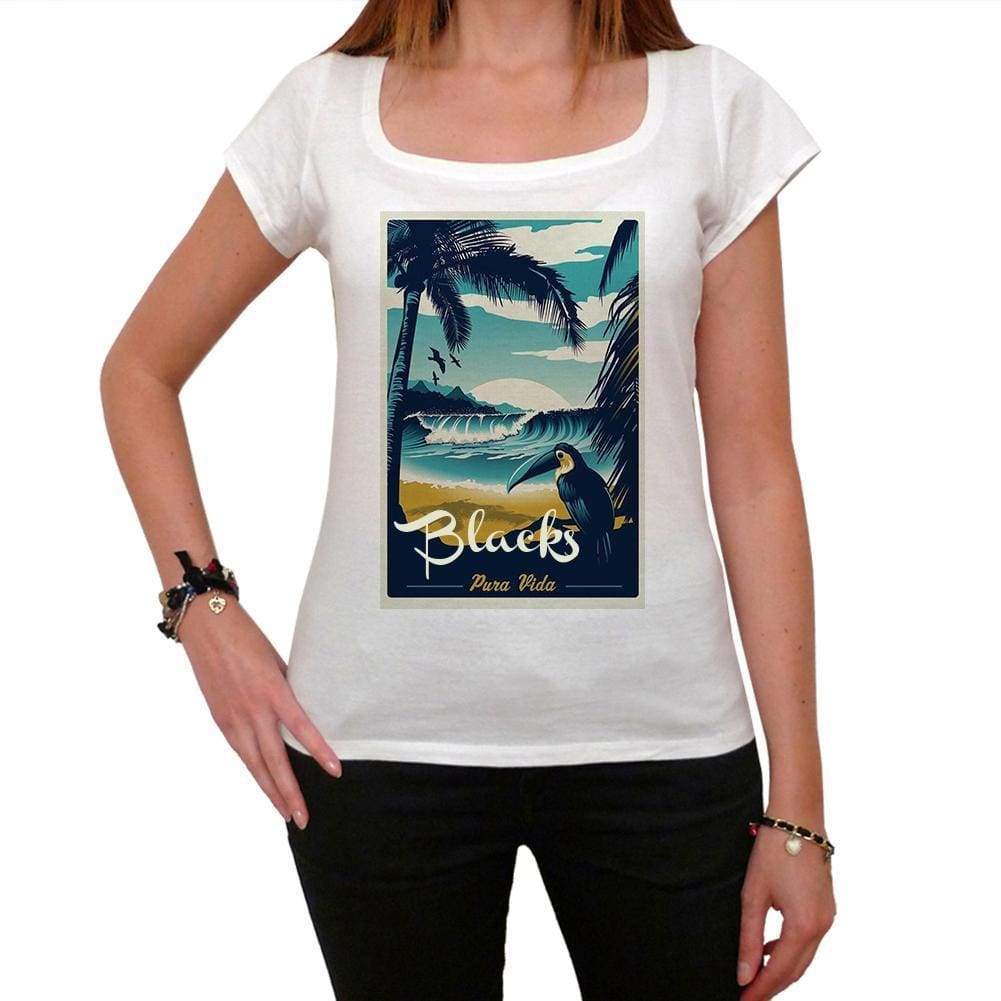 Blacks Pura Vida Beach Name White Womens Short Sleeve Round Neck T-Shirt 00297 - White / Xs - Casual