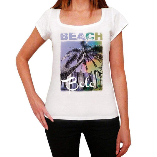 Bolo Beach Name Palm White Womens Short Sleeve Round Neck T-Shirt 00287 - White / Xs - Casual