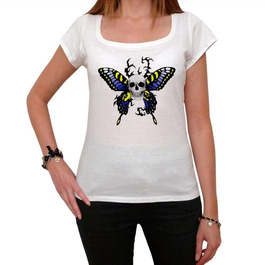 Butterfly Skull White Womens T-Shirt 100% Cotton 00188