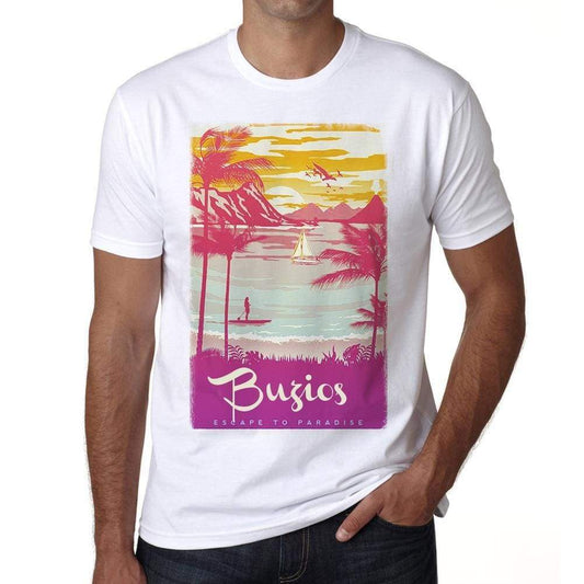 Buzios Escape To Paradise White Mens Short Sleeve Round Neck T-Shirt 00281 - White / S - Casual