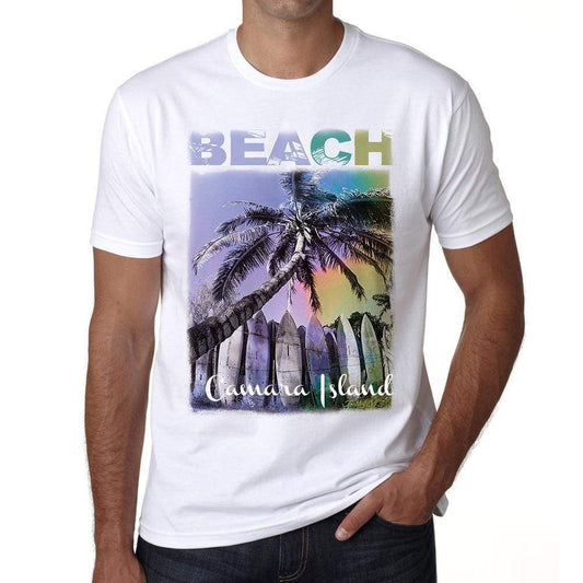 Camara Island Beach Palm White Mens Short Sleeve Round Neck T-Shirt - White / S - Casual