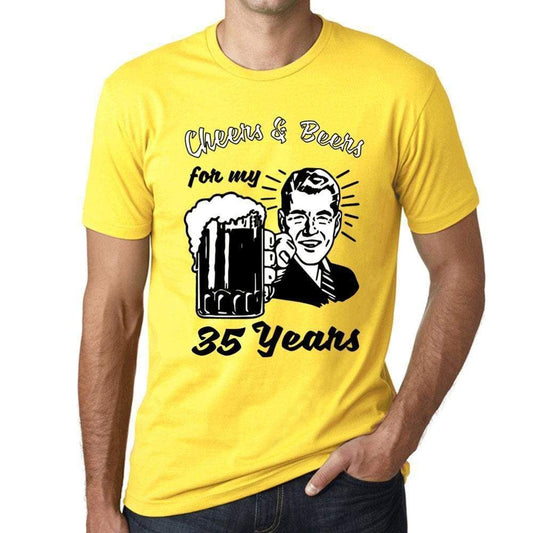 Cheers And Beers For My 35 Years Mens T-Shirt Yellow 35Th Birthday Gift 00418 - Yellow / Xs - Casual