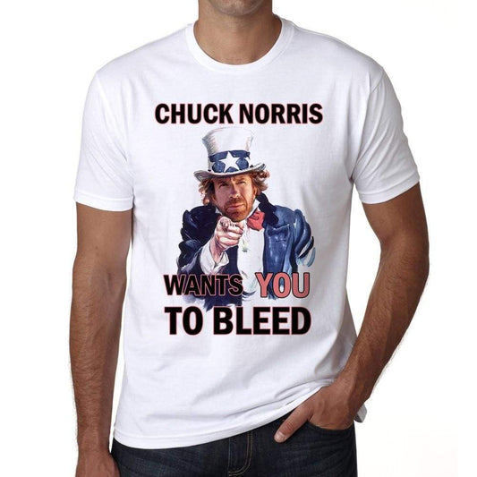 Chuck Norris Wants You To Bleed Mens White Tee 100% Cotton 00217