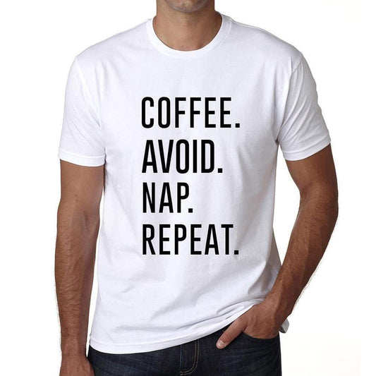 Coffee Avoid Nap Repeat Mens Short Sleeve Round Neck T-Shirt 00058 - White / S - Casual