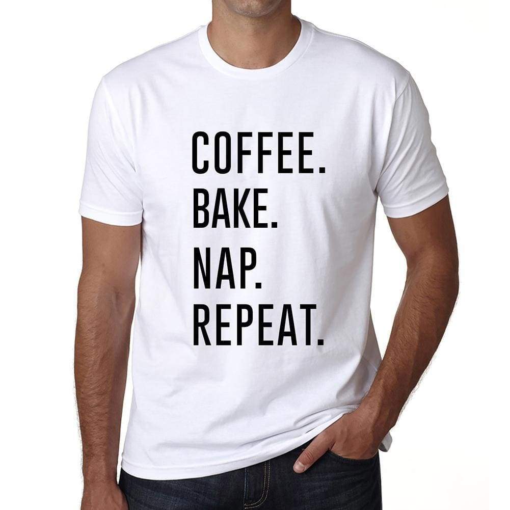Coffee Bake Nap Repeat Mens Short Sleeve Round Neck T-Shirt 00058 - White / S - Casual