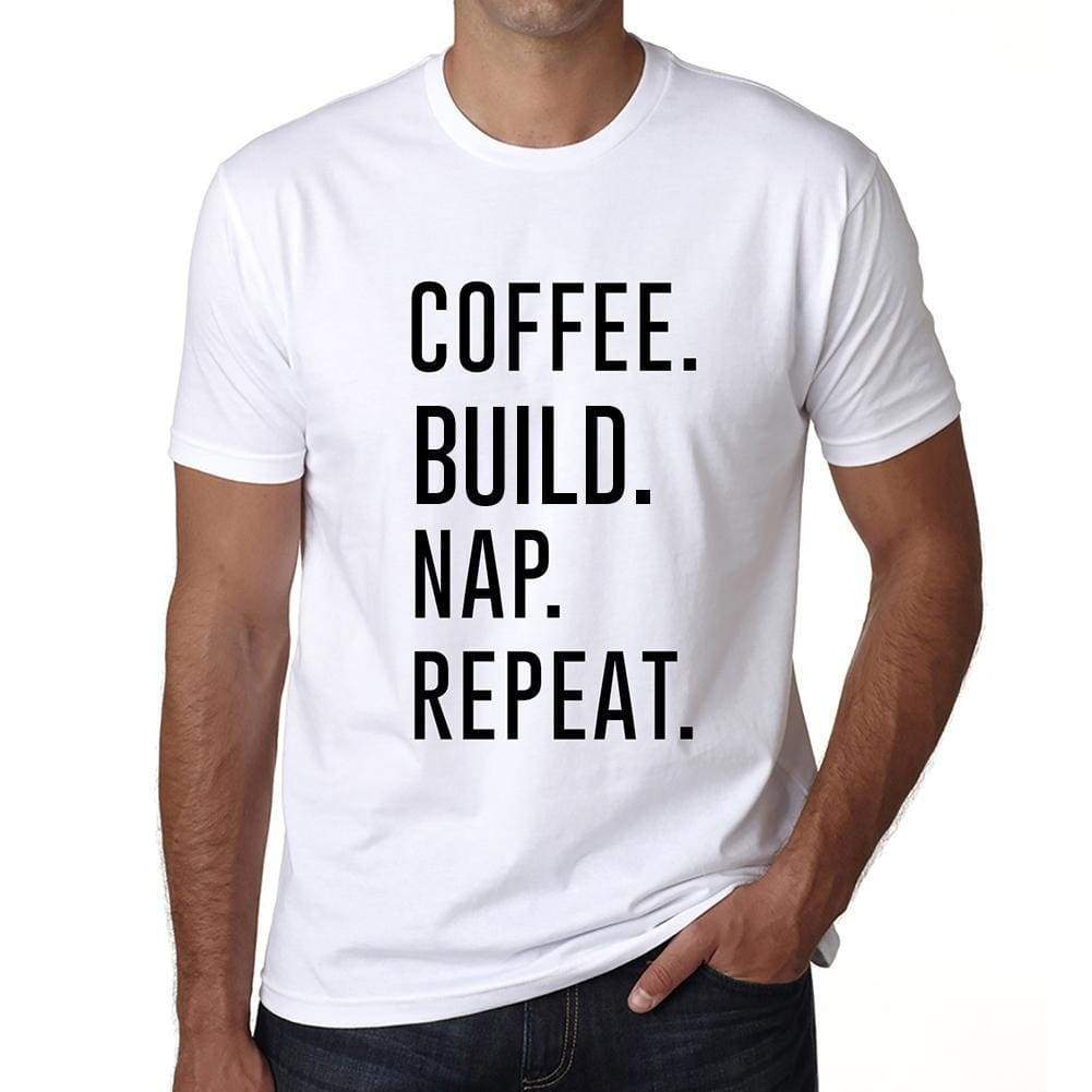 Coffee Build Nap Repeat Mens Short Sleeve Round Neck T-Shirt 00058 - White / S - Casual