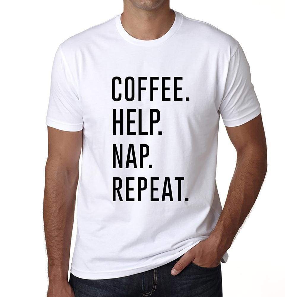Coffee Help Nap Repeat Mens Short Sleeve Round Neck T-Shirt 00058 - White / S - Casual