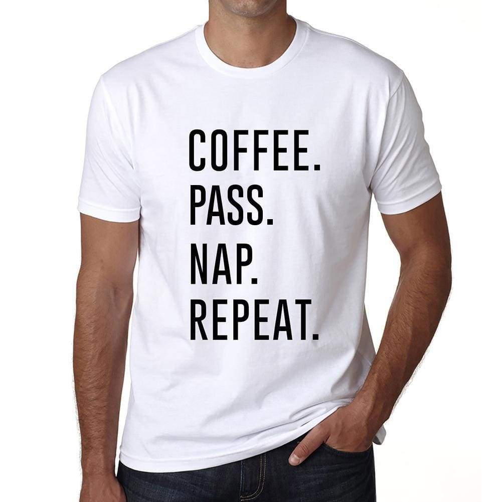Coffee Pass Nap Repeat Mens Short Sleeve Round Neck T-Shirt 00058 - White / S - Casual