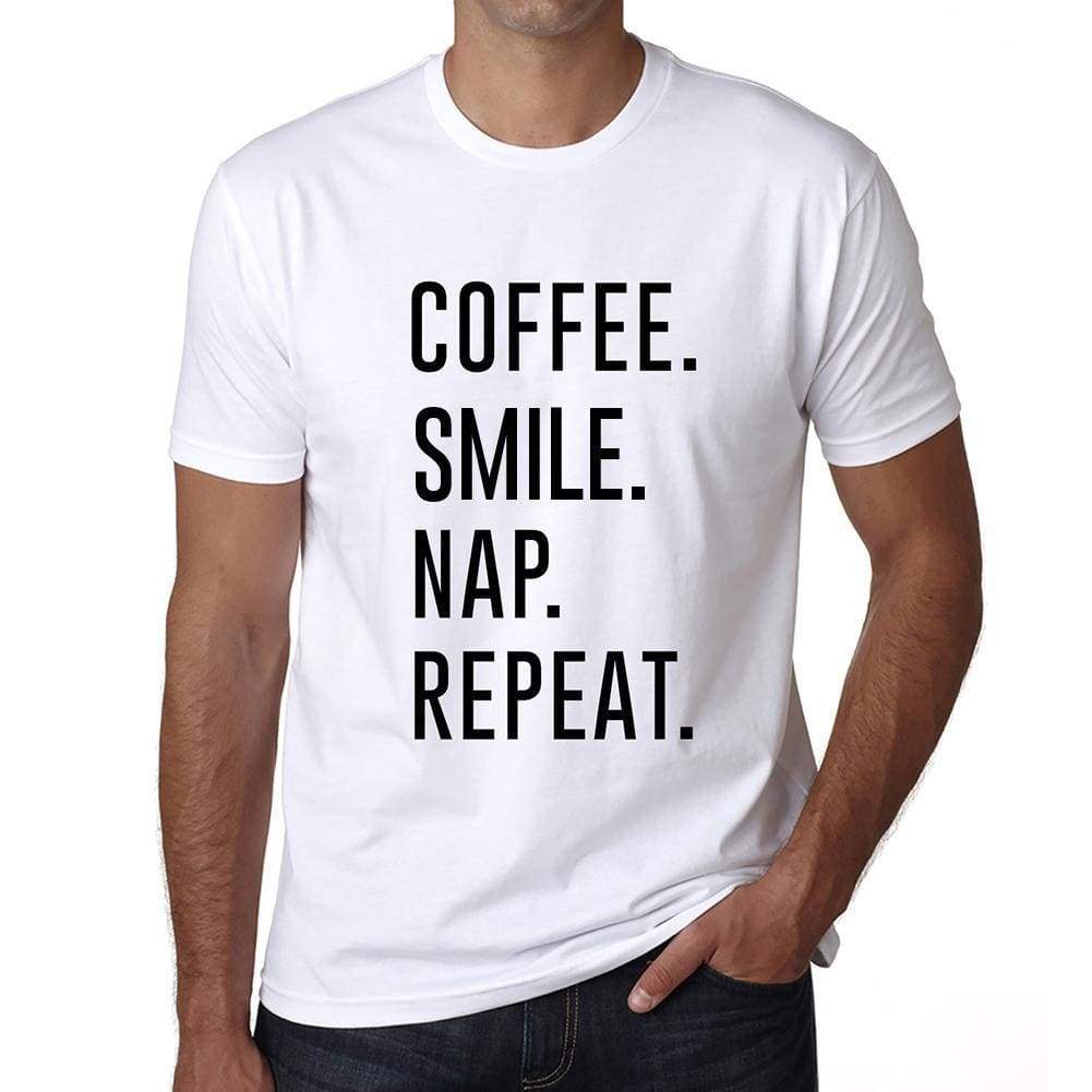 Coffee Smile Nap Repeat Mens Short Sleeve Round Neck T-Shirt 00058 - White / S - Casual