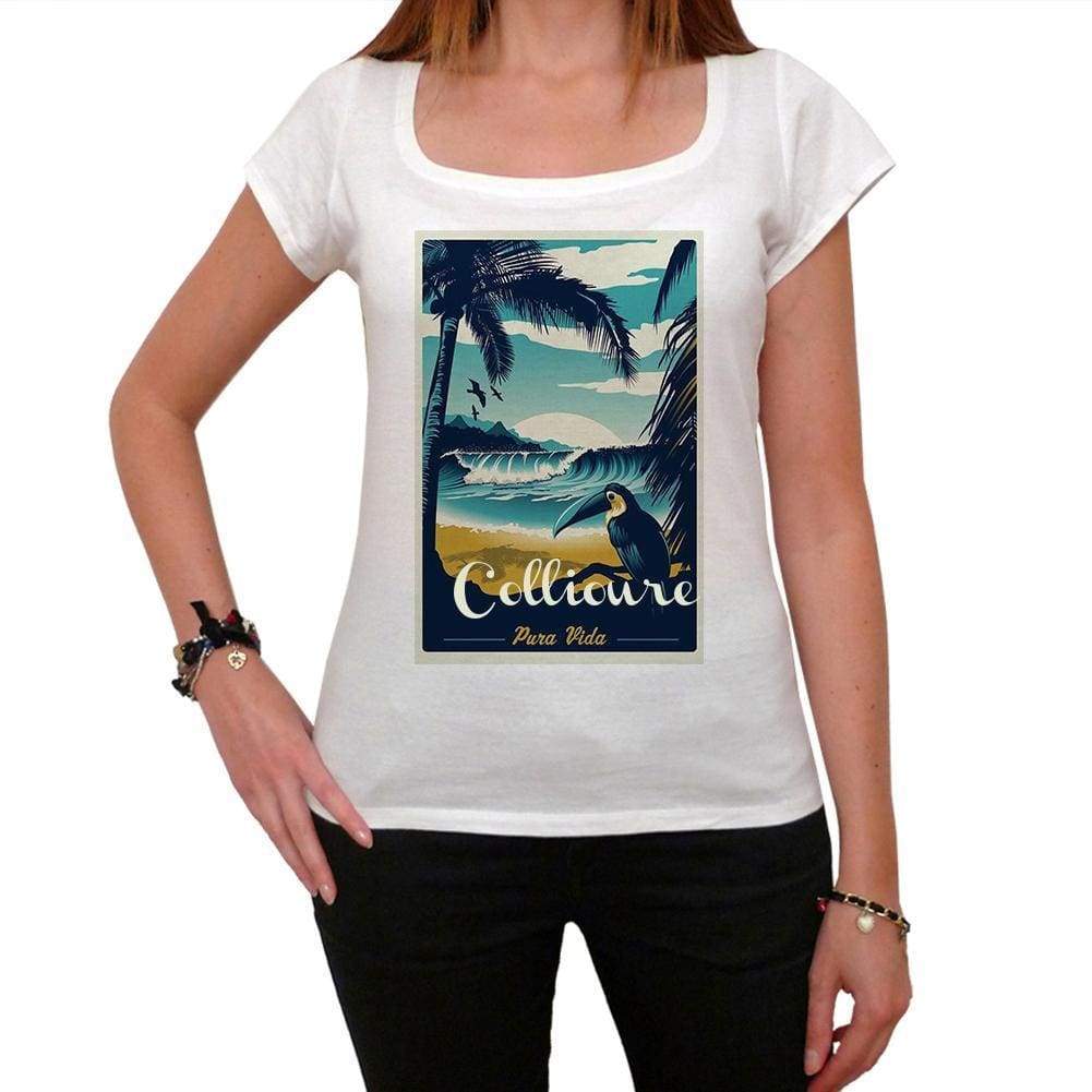 Collioure, Pura Vida, Beach Name, White, <span>Women's</span> <span><span>Short Sleeve</span></span> <span>Round Neck</span> T-shirt 00297 - ULTRABASIC