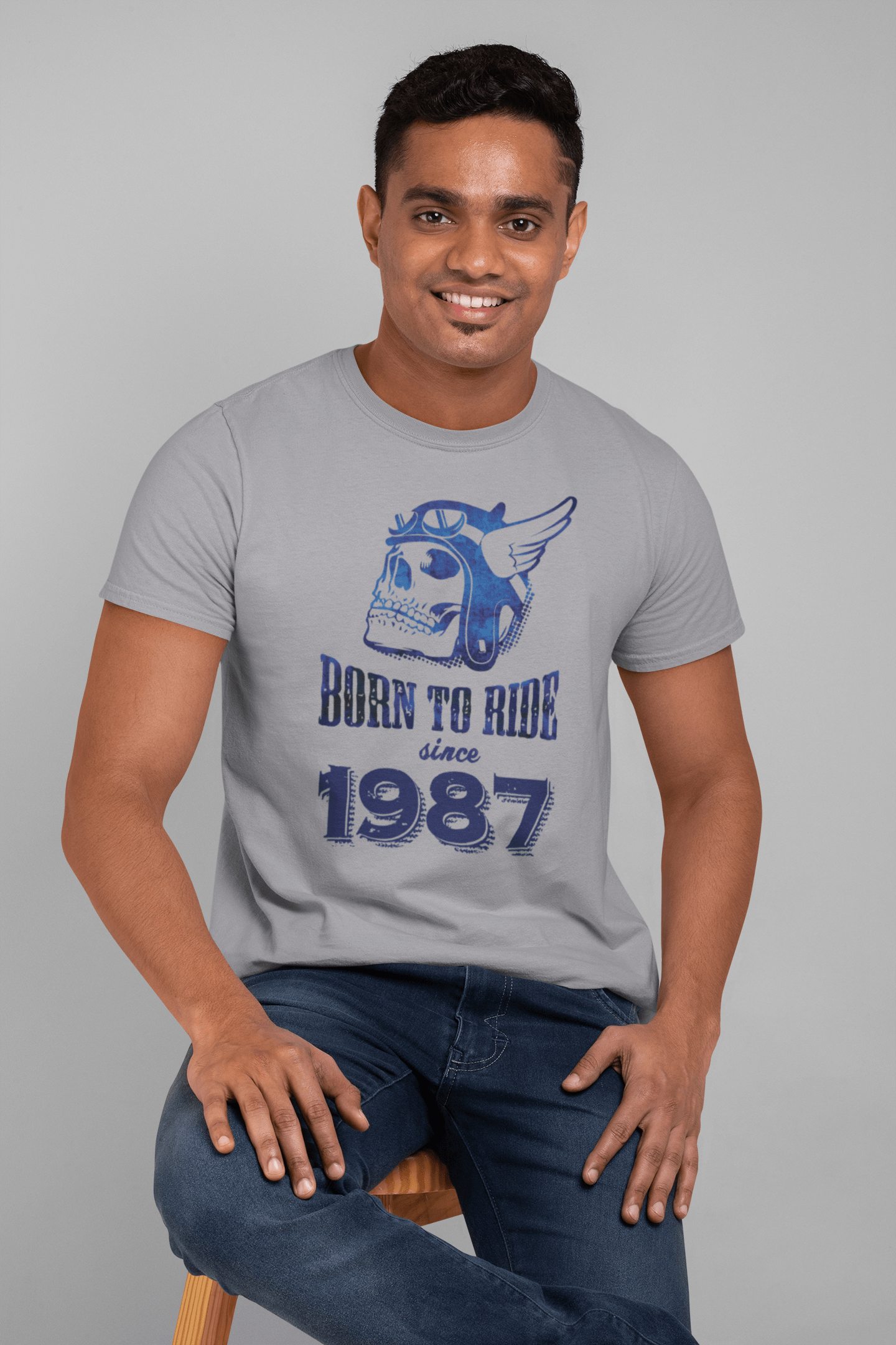 1987, Born to Ride Since 1987 Men's T-shirt Grey Birthday Gift 00495