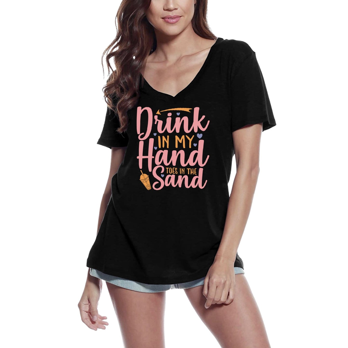 ULTRABASIC Women's T-Shirt Drink In My Hand Toes In the Sand - Short Sleeve Tee Shirt Gift Tops
