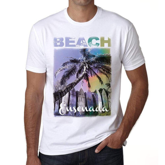 Ensenada Beach Palm White Mens Short Sleeve Round Neck T-Shirt - White / S - Casual