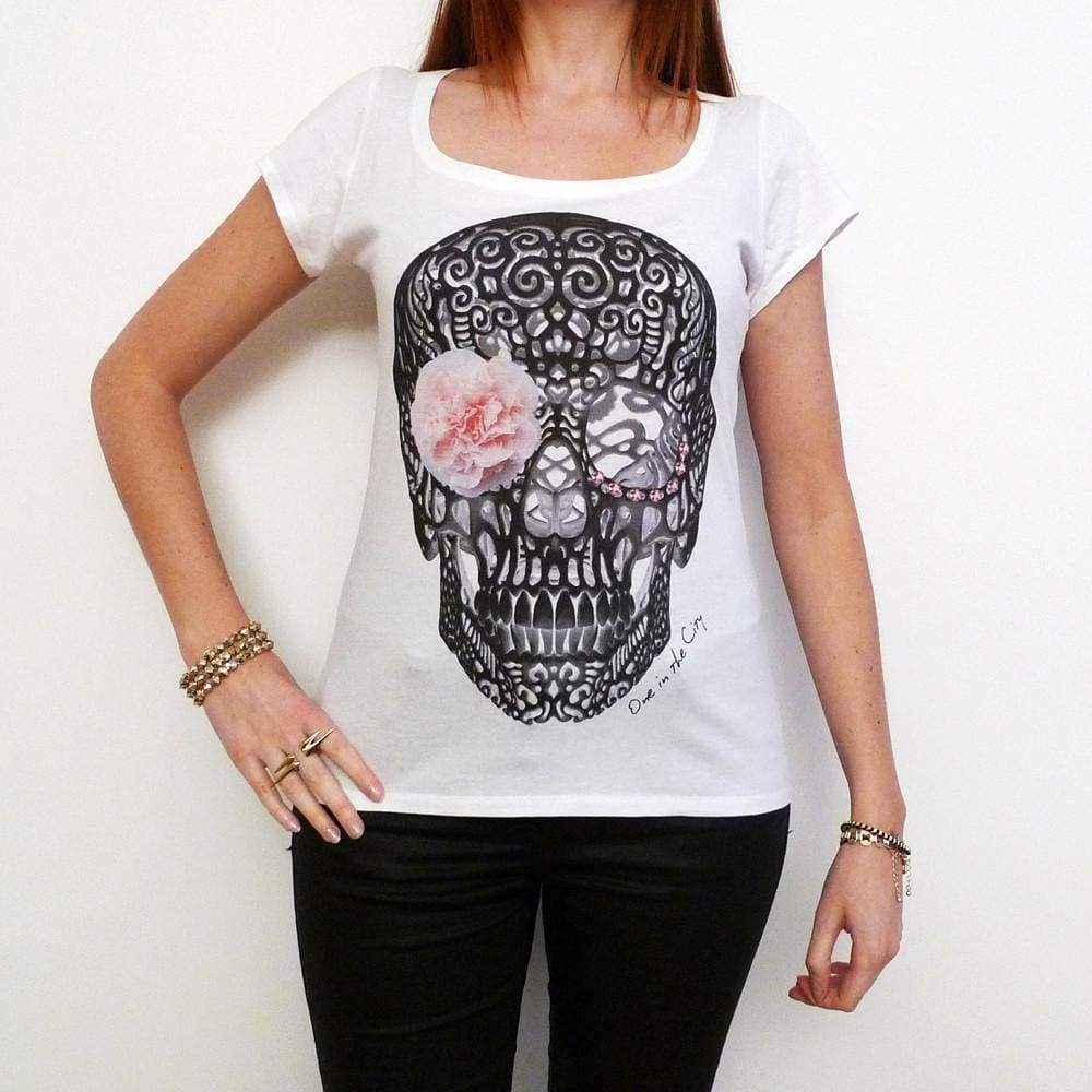 Flower Skull T-Shirt Short-Sleeve Top Celebrity