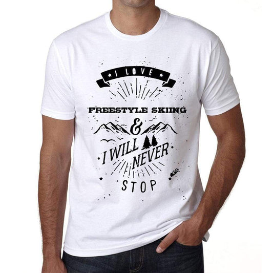Freestyle Skiing I Love Extreme Sport White Mens Short Sleeve Round Neck T-Shirt 00290 - White / S - Casual