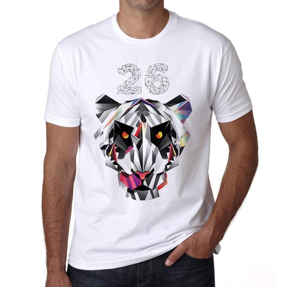 Geometric Tiger Number 26 White Mens Short Sleeve Round Neck T-Shirt 00282 - White / S - Casual