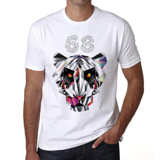 Geometric Tiger Number 68 White Mens Short Sleeve Round Neck T-Shirt 00282 - White / S - Casual
