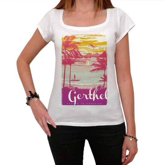 Gerthel Escape To Paradise Womens Short Sleeve Round Neck T-Shirt 00280 - White / Xs - Casual