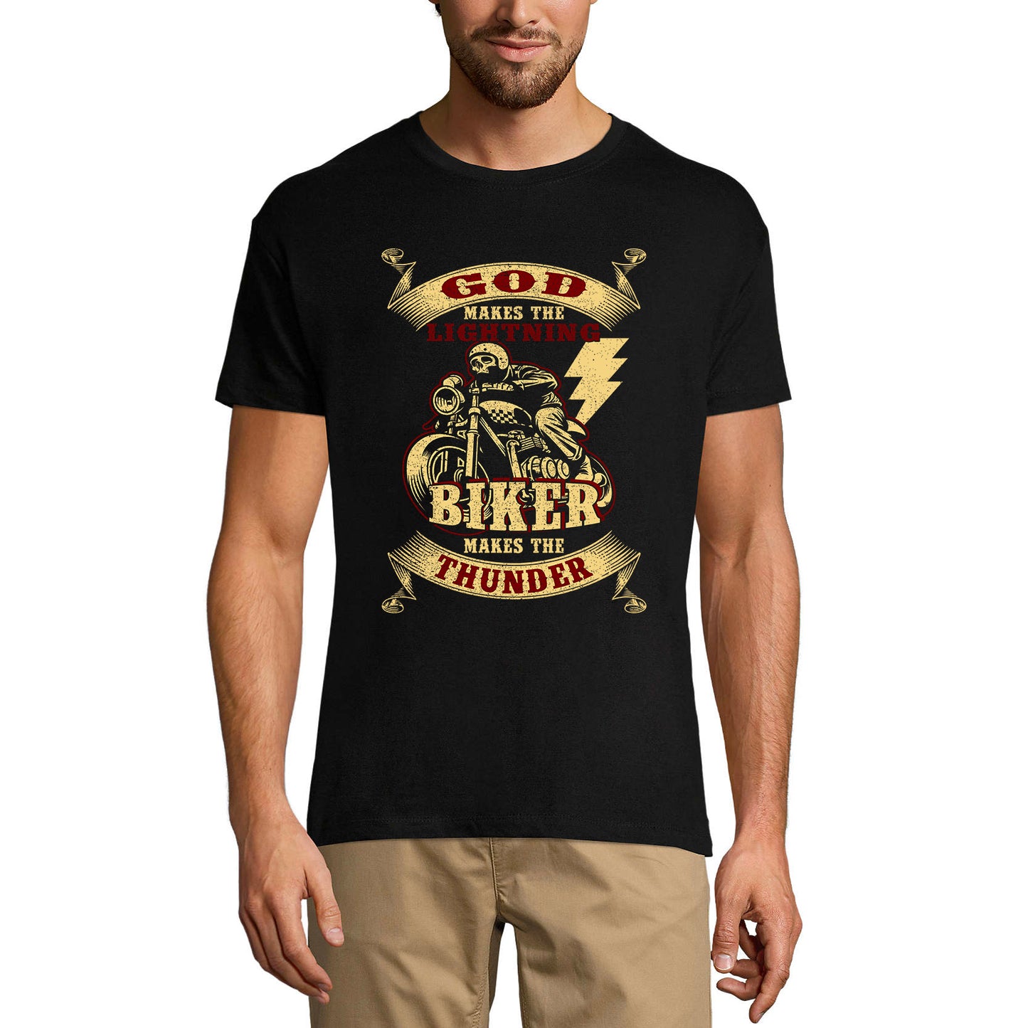 ULTRABASIC Men's Graphic T-Shirt God Makes The Lightning - Biker Makes The Thunder - Biker Tee Shirt