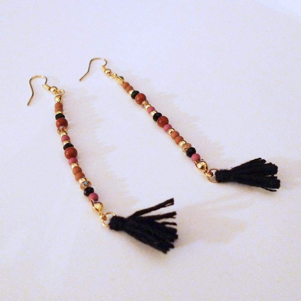 Gold Beads Black Tassel Earrings One In The City