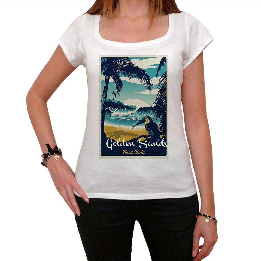 Golden Sands Pura Vida Beach Name White Womens Short Sleeve Round Neck T-Shirt 00297 - White / Xs - Casual
