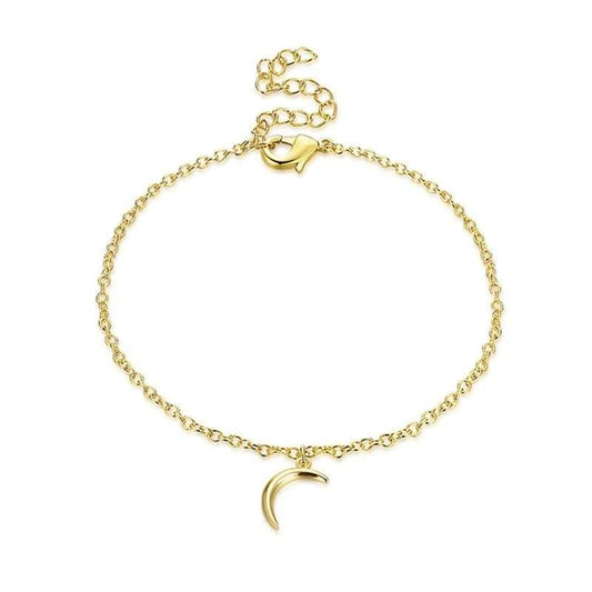 Golden Simple Bracelet with Thin Chain and Crescent Moon Pendant Length Adjustable Chian with Lobster Clasp - Ultrabasic