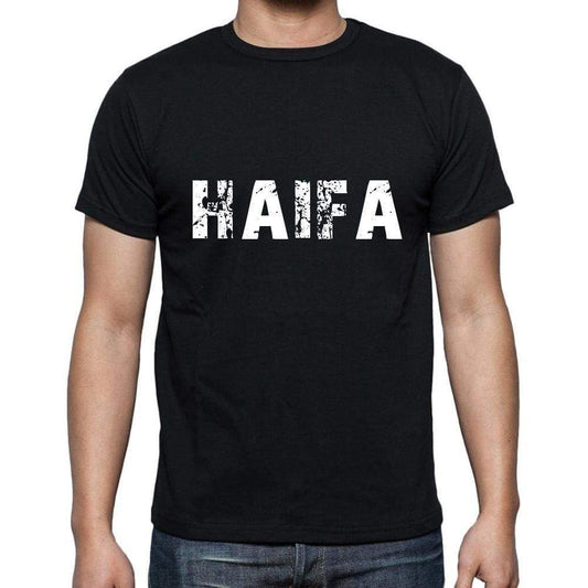 Haifa Mens Short Sleeve Round Neck T-Shirt 5 Letters Black Word 00006 - Casual