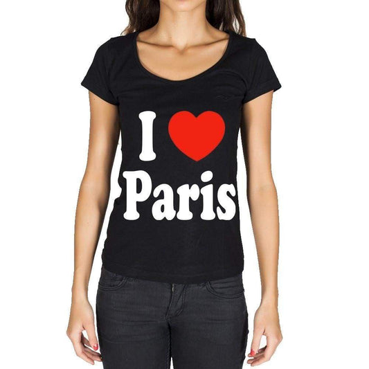 I Love Paris Black Womens T-Shirt