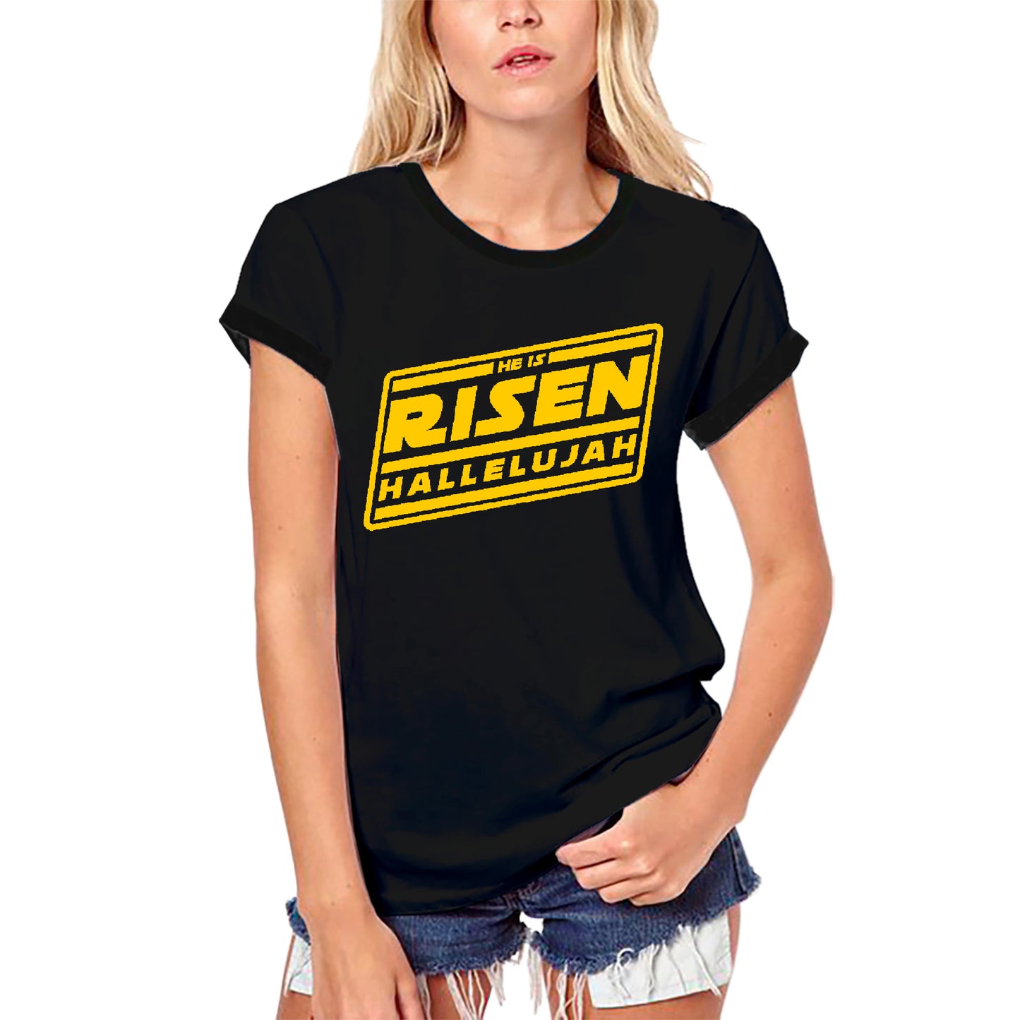 ULTRABASIC Women's Organic T-Shirt He is Risen Hallelujah - Bible Christ Shirt