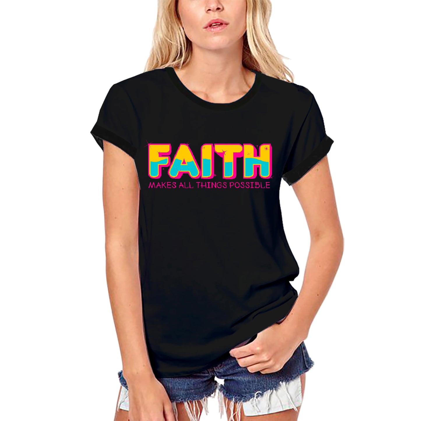 ULTRABASIC Women's Organic Religious T-Shirt Faith Makes All Things Possible Shirt