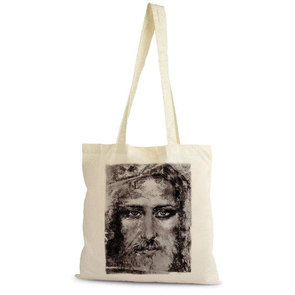 Jesus Christ Grey Tote Bag Shopping Natural Cotton Gift Beige 00272 - Beige / 100% Cotton - Tote Bag