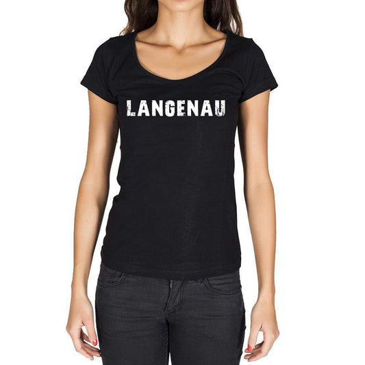 Langenau German Cities Black Womens Short Sleeve Round Neck T-Shirt 00002 - Casual