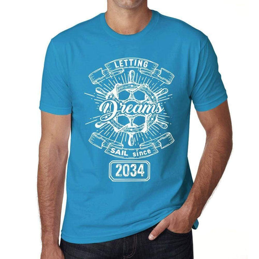 Letting Dreams Sail Since 2034 Mens T-Shirt Blue Birthday Gift 00404 - Blue / Xs - Casual