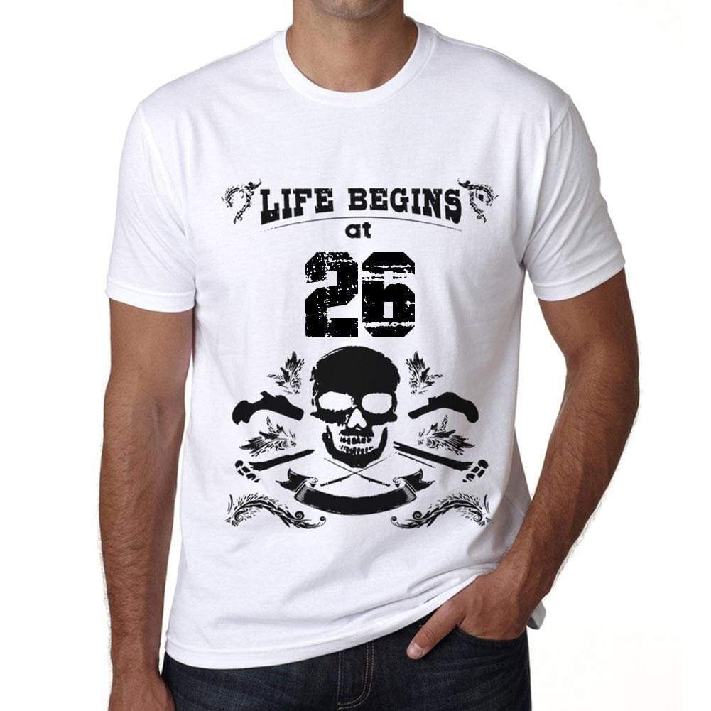 Life Begins At 26 Mens T-Shirt White Birthday Gift 00448 - White / Xs - Casual