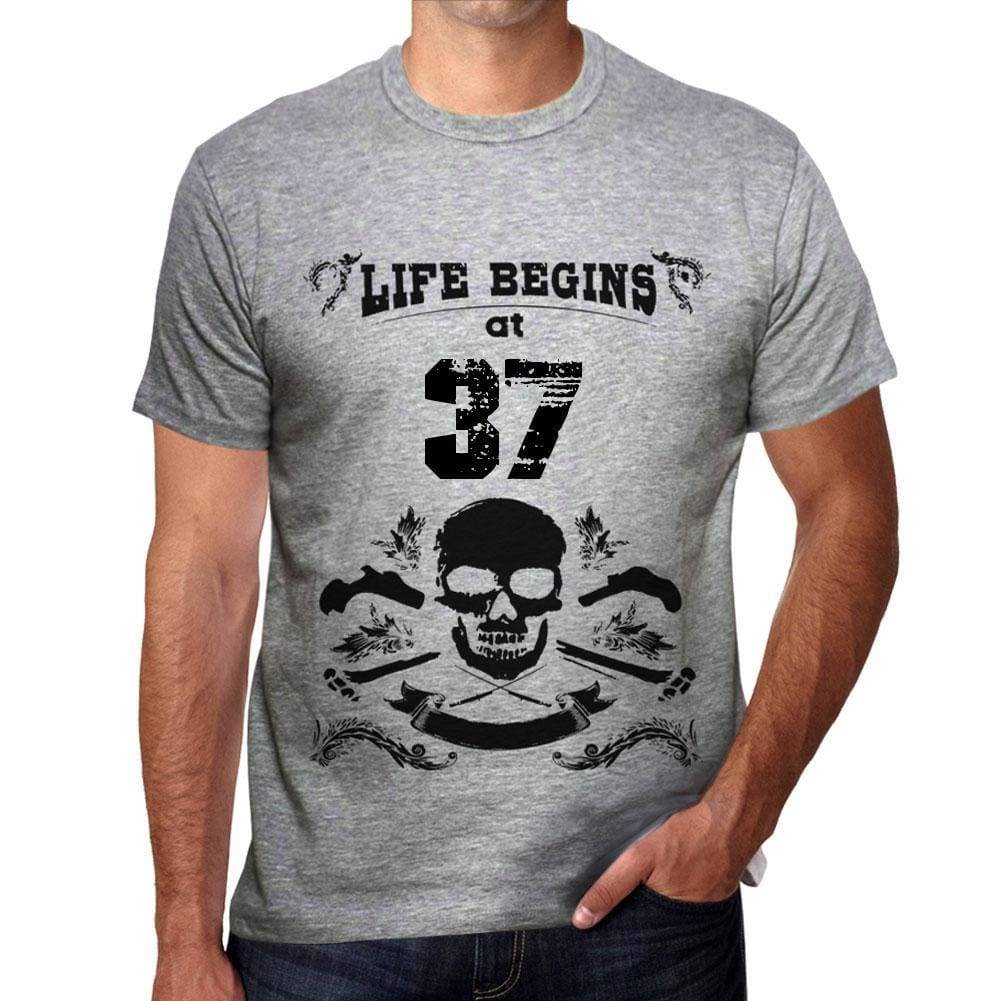 Life Begins At 37 Mens T-Shirt Grey Birthday Gift 00450 - Grey / S - Casual