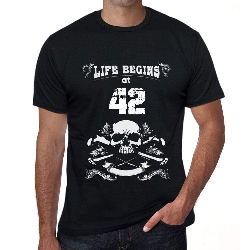 Life Begins At 42 Mens Black T-Shirt Birthday Gift 00449 - Black / Xs - Casual