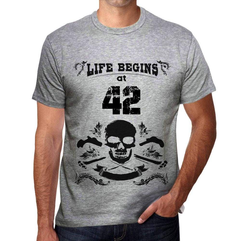 Life Begins At 42 Mens T-Shirt Grey Birthday Gift 00450 - Grey / S - Casual