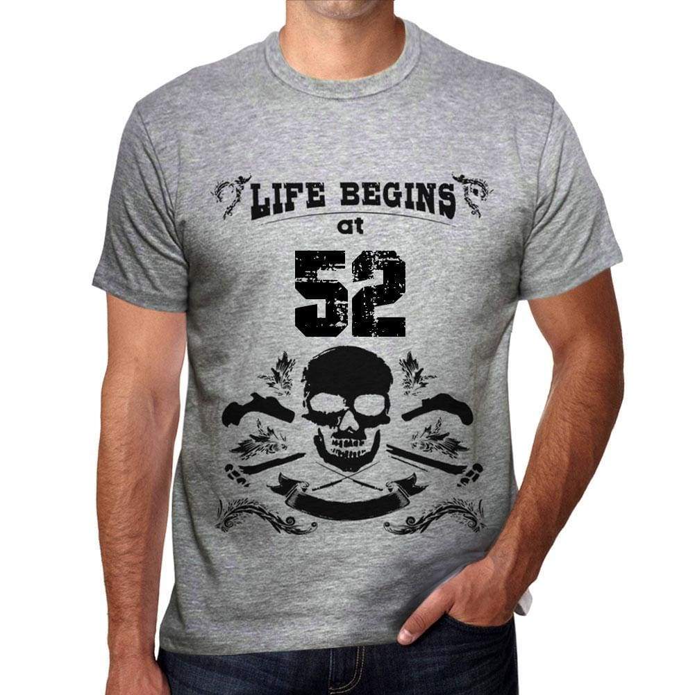 Life Begins At 52 Mens T-Shirt Grey Birthday Gift 00450 - Grey / S - Casual