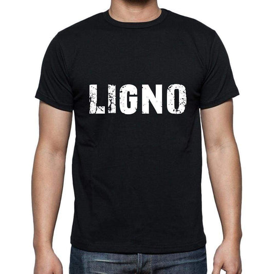 Ligno Mens Short Sleeve Round Neck T-Shirt 5 Letters Black Word 00006 - Casual