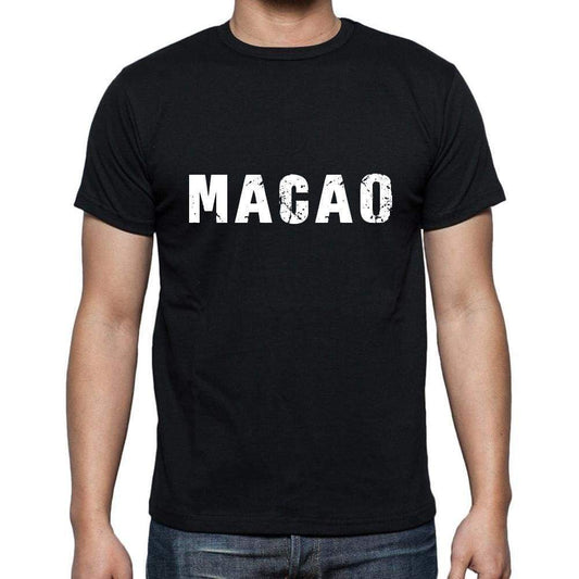 Macao Mens Short Sleeve Round Neck T-Shirt 5 Letters Black Word 00006 - Casual
