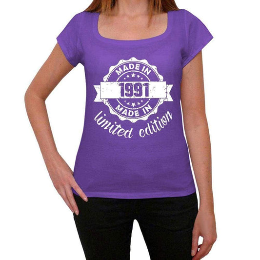 Made In 1991 Limited Edition Womens T-Shirt Purple Birthday Gift 00428 - Purple / Xs - Casual