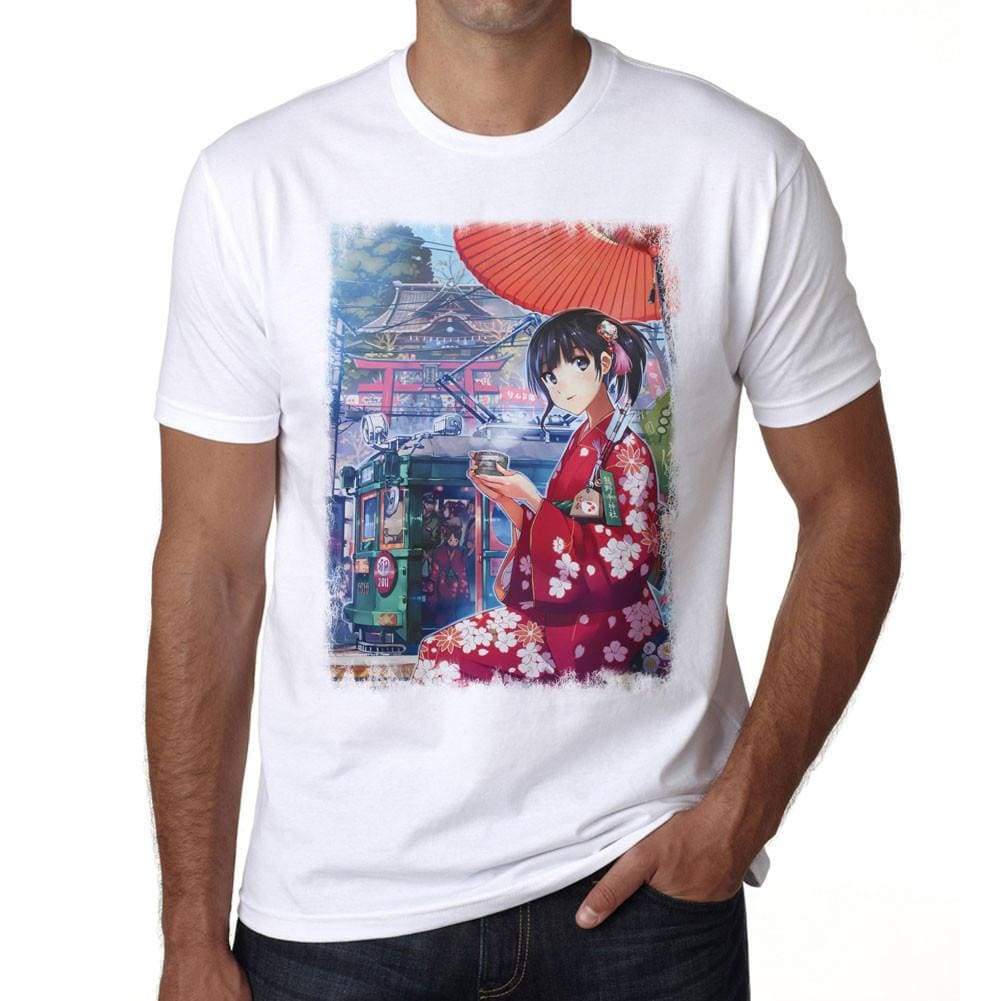 Manga Girl In Kimono With Umbrella T-Shirt For Men T Shirt Gift 00089 - T-Shirt