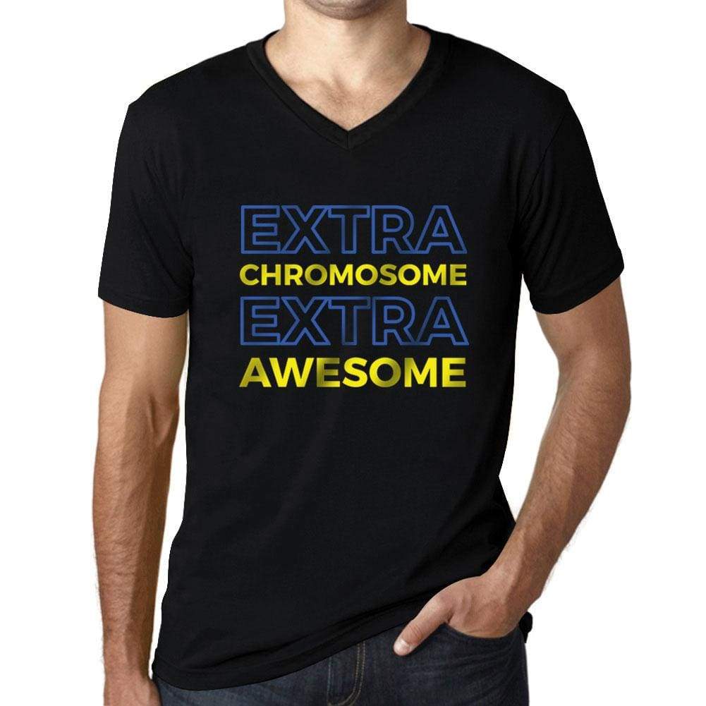 Mens Graphic V-Neck T-Shirt Down Syndrome Extra Chromosome Extra Awesome Deep Black - Deep Black / S / Cotton - T-Shirt