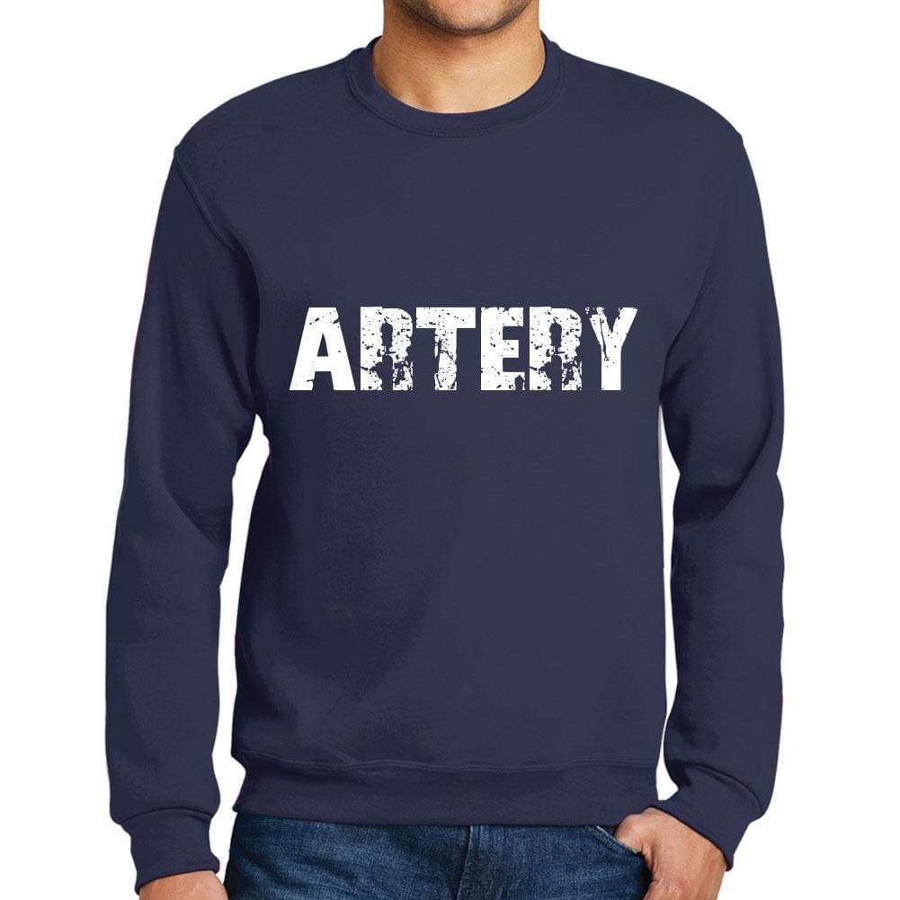 Mens Printed Graphic Sweatshirt Popular Words Artery French Navy - French Navy / Small / Cotton - Sweatshirts