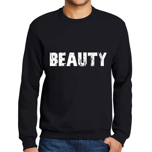 Mens Printed Graphic Sweatshirt Popular Words Beauty Deep Black - Deep Black / Small / Cotton - Sweatshirts