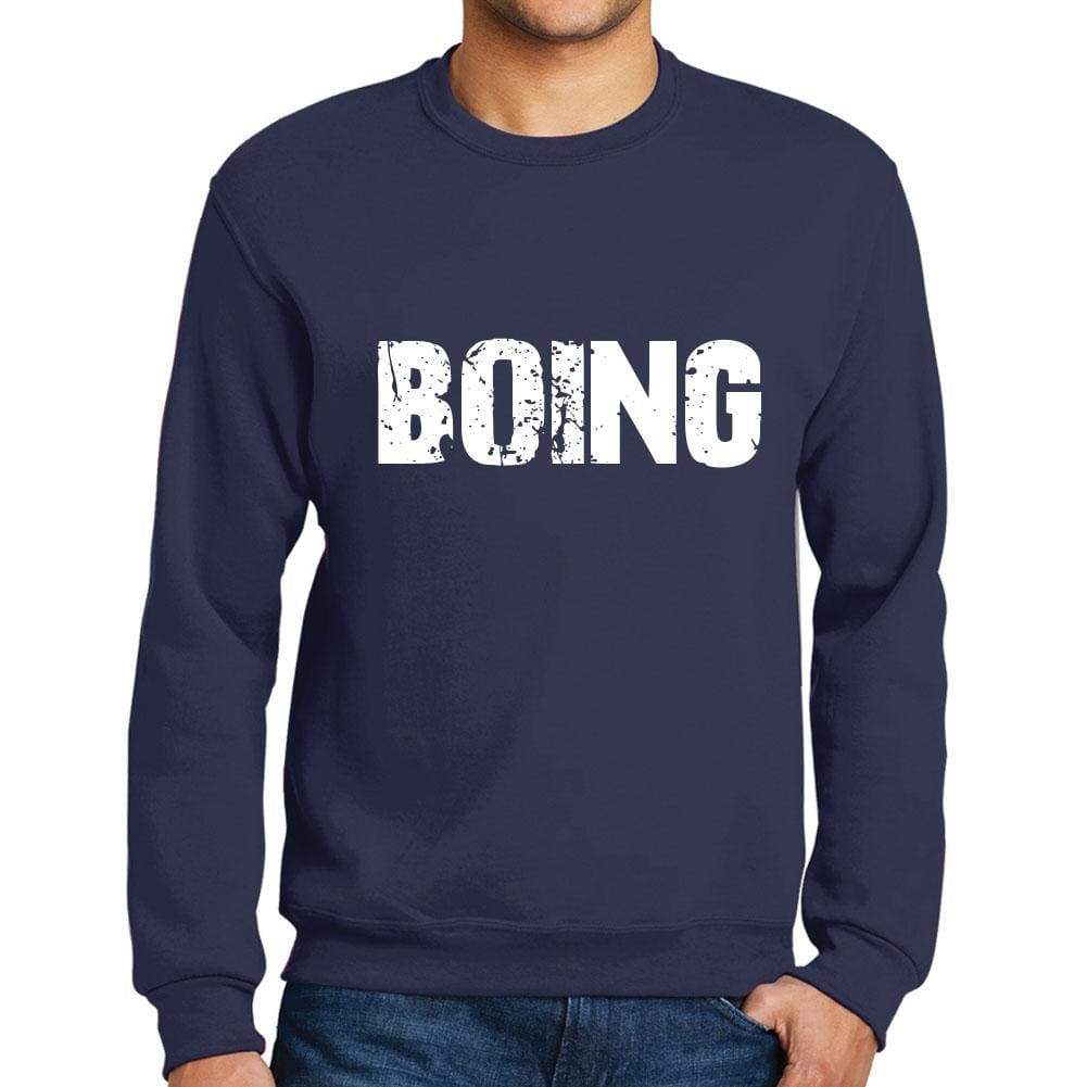 Mens Printed Graphic Sweatshirt Popular Words Boing French Navy - French Navy / Small / Cotton - Sweatshirts